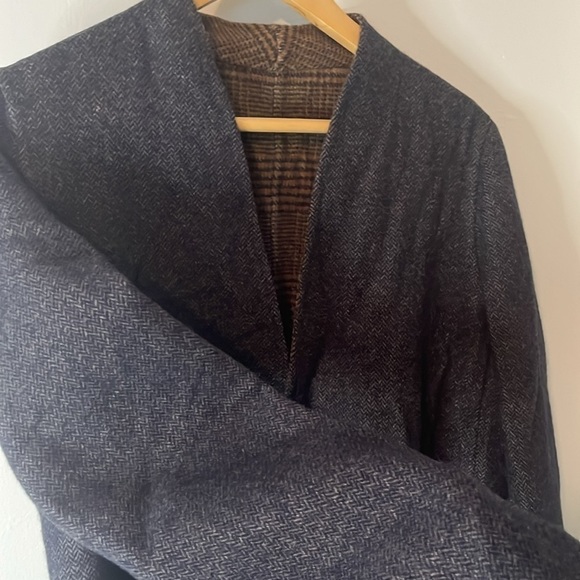 Max Mara Cucito A Mano NWT Midnight Blue Brown Chevron Galles Robe Jacket Sz 12 - Picture 11 of 16